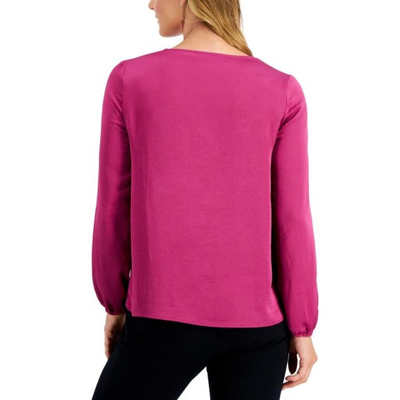 NWT Kasper Womens Woven Tie-Neck Blouse 10811936 XL Cerise Purple - Picture 2 of 3